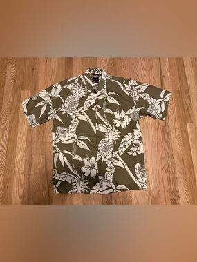 Harley-Davidson Olive and Cream Tropical Hawaiian Button-Down Shirt